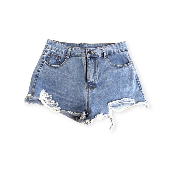 Wear Jeans Distressed Mid Wash High Rise Cut Off Jeans Shorts Size Medium - Picture 1 of 7